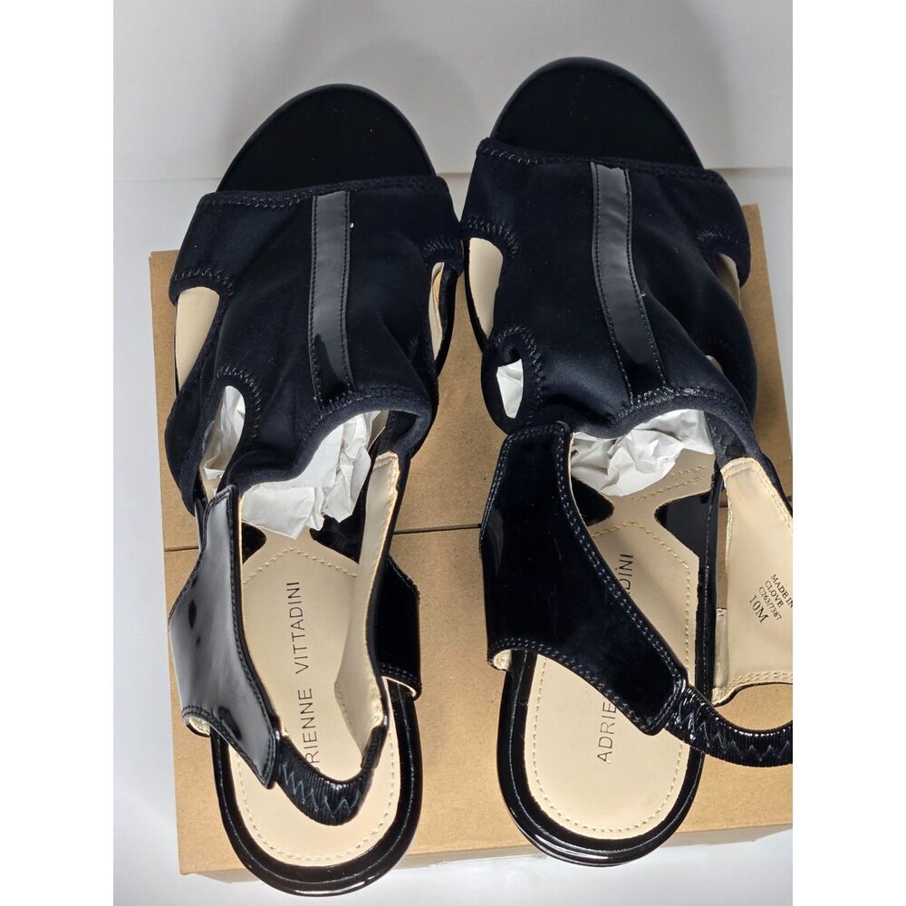 Adrienne Vittadini Clove Black Patent Wedge Sandals | Women's Size 10 - Picture 9 of 9